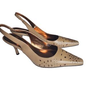 Etienne Agner NWOB Tan‎ Bronze Laser Cut Sling Back Pumps Stilettos Women's 8